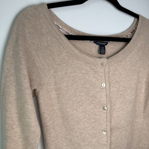American Eagle Outfitters Vintage Wool Blend Boatneck Cardigan Sweater Tan Size - Picture 7 of 9